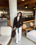 Deborah | Dames Geknoopte Sjaalkraag Faux Suède Trenchcoat Jas