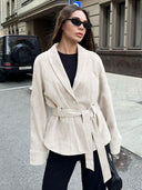 Deborah | Dames Geknoopte Sjaalkraag Faux Suède Trenchcoat Jas