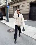 Deborah | Dames Geknoopte Sjaalkraag Faux Suède Trenchcoat Jas