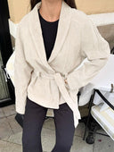 Deborah | Dames Geknoopte Sjaalkraag Faux Suède Trenchcoat Jas