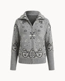 Delaney | Women's Paisley Zip Up Knit Cardigan