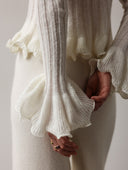 Della | Dames Scoop Neck Lange Mouw Ruffle Gebreide Tops