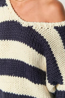 Elaina | Dames Oversized Gestreepte Gebreide Off Shoulder Trui
