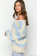 Elaina | Dames Oversized Gestreepte Gebreide Off Shoulder Trui