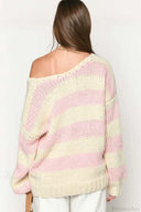Elaina | Dames Oversized Gestreepte Gebreide Off Shoulder Trui