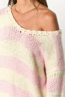 Elaina | Dames Oversized Gestreepte Gebreide Off Shoulder Trui