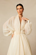 Ellery | Dames Midi Jurk met Brede Mouwen en Hoge Taille
