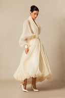 Ellery | Dames Midi Jurk met Brede Mouwen en Hoge Taille
