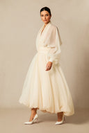 Ellery | Dames Midi Jurk met Brede Mouwen en Hoge Taille