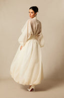 Ellery | Dames Midi Jurk met Brede Mouwen en Hoge Taille