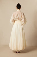 Ellery | Dames Midi Jurk met Brede Mouwen en Hoge Taille