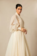 Ellery | Dames Midi Jurk met Brede Mouwen en Hoge Taille