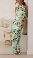 Ember | Dames Bloemen Halter Open Rug Maxi Jurk