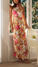 Ember | Dames Bloemen Halter Open Rug Maxi Jurk