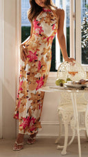 Ember | Dames Bloemen Halter Open Rug Maxi Jurk