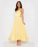 Alessandra | Geel geplooide maxi-jurk
