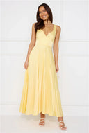Alessandra | Geel geplooide maxi-jurk