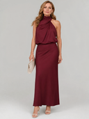 Eudora | Dames Mouwloze Halter Drapé Midi Herfst Bruiloft Gastjurk