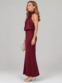 Eudora | Dames Mouwloze Halter Drapé Midi Herfst Bruiloft Gastjurk