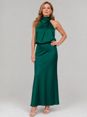 Eudora | Dames Mouwloze Halter Drapé Midi Herfst Bruiloft Gastjurk