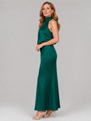 Eudora | Dames Mouwloze Halter Drapé Midi Herfst Bruiloft Gastjurk