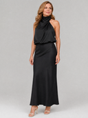 Eudora | Dames Mouwloze Halter Drapé Midi Herfst Bruiloft Gastjurk