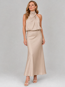 Eudora | Dames Mouwloze Halter Drapé Midi Herfst Bruiloft Gastjurk