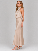 Eudora | Dames Mouwloze Halter Drapé Midi Herfst Bruiloft Gastjurk