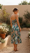 Evelina | Dames Bloemen Tie Front Mouwloze Split Midi Zomerjurk