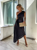 Felicity | Dames Eén-Schouder Geplooide Maxi Bruidsgast Jurk