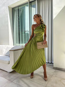 Felicity | Dames Eén-Schouder Geplooide Maxi Bruidsgast Jurk
