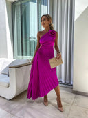 Felicity | Dames Eén-Schouder Geplooide Maxi Bruidsgast Jurk