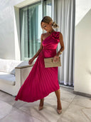 Felicity | Dames Eén-Schouder Geplooide Maxi Bruidsgast Jurk