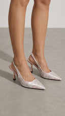 Frida | Dames Geweven Puntige Slingback Hak Sandalen