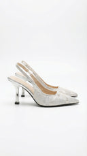 Frida | Dames Geweven Puntige Slingback Hak Sandalen