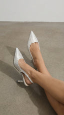 Frida | Dames Geweven Puntige Slingback Hak Sandalen