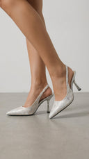 Frida | Dames Geweven Puntige Slingback Hak Sandalen