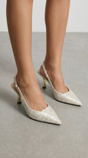 Frida | Dames Geweven Puntige Slingback Hak Sandalen