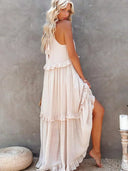 Gabriella | Dames Tiered Ruffle Trim Mouwloze Maxi Zomerjurk