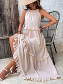 Gabriella | Dames Gelaagde Ruffle Trim Mouwloze Maxi Zomerjurk