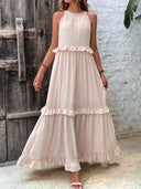 Gabriella | Dames Tiered Ruffle Trim Mouwloze Maxi Zomerjurk