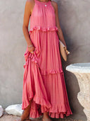 Gabriella | Dames Tiered Ruffle Trim Mouwloze Maxi Zomerjurk