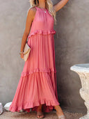 Gabriella | Dames Tiered Ruffle Trim Mouwloze Maxi Zomerjurk