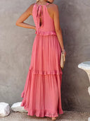 Gabriella | Dames Tiered Ruffle Trim Mouwloze Maxi Zomerjurk