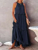 Gabriella | Dames Tiered Ruffle Trim Mouwloze Maxi Zomerjurk
