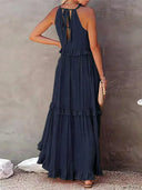 Gabriella | Dames Tiered Ruffle Trim Mouwloze Maxi Zomerjurk