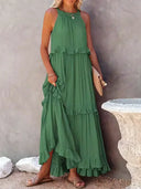 Gabriella | Dames Tiered Ruffle Trim Mouwloze Maxi Zomerjurk