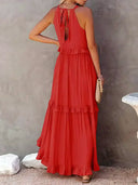 Gabriella | Dames Gelaagde Ruffle Trim Mouwloze Maxi Zomerjurk
