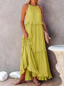 Gabriella | Dames Gelaagde Ruffle Trim Mouwloze Maxi Zomerjurk