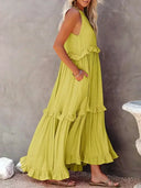 Gabriella | Dames Tiered Ruffle Trim Mouwloze Maxi Zomerjurk